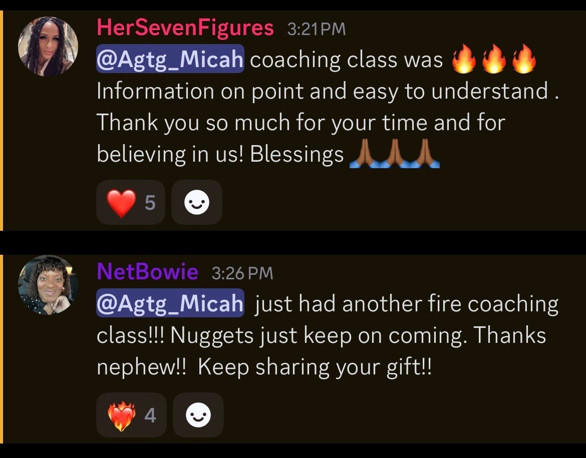 Social media comments praising a coaching class, with users expressing gratitude and appreciation for the instructors teaching