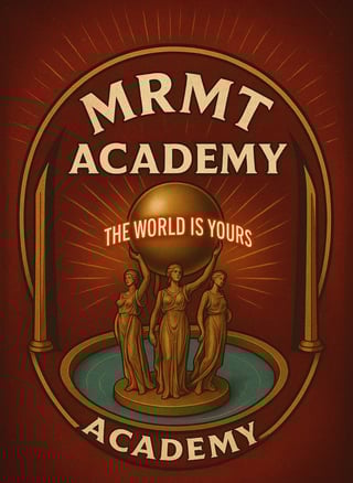 MRMTrading Crew emblem with three golden figures holding a sphere