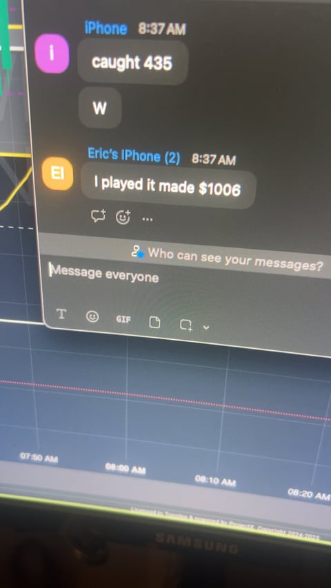 Screenshot of iPhone messages showing conversation at 8:37 AM with messages about catching fish and earning money, privacy setting shows message everyone